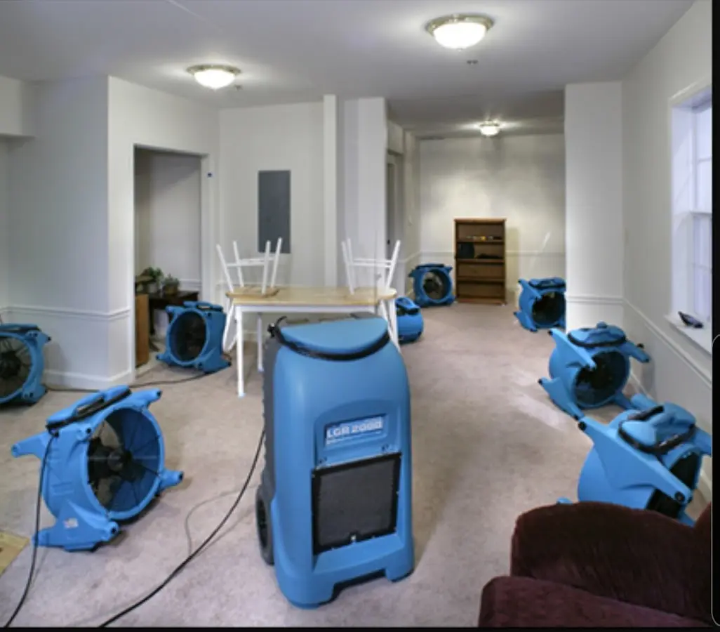 Air movers and dehumidifier setup for Water Damage Restoration in Union City